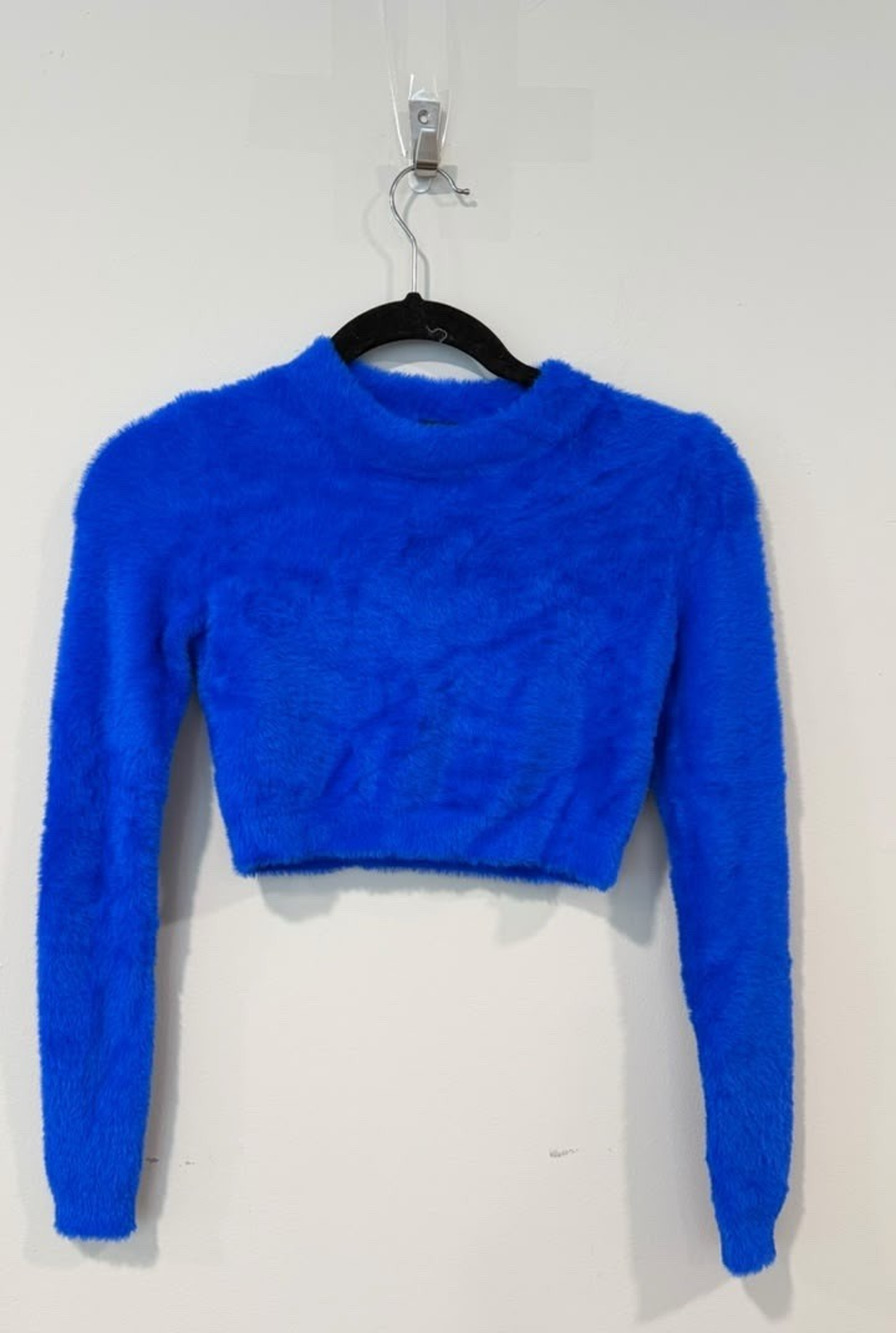 Katie J NYC Tween Mara Sweater fuzzy Bright Blue Cooped Size Small 3095